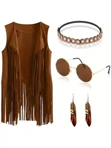 Women's Disco Hippie, 60s & 70s Denim Top, Party Dress, Fringe Hippie Vest, Retro Fashion Clothing