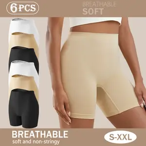 QUASTI 6Pcs Skin-Friendly & High-Elastic Fitness Yoga Boxer Briefs for Women - Solid Color Shaping Bottom Basic Tummy Underwear Short