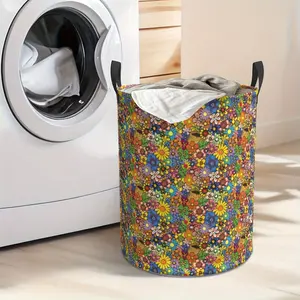 Colorful Sunflower Pattern Laundry Basket, Large Capacity Oxford Cloth Laundry Basket with Handle, Foldable for Portability, Circular Storage Basket Suitable for Bedroom Toys and Bathroom Clothing Storage, Laundry Basket