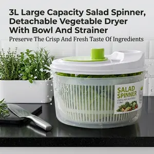 3L Large Capacity Quick Spin Salad Spinner, Detachable Colander and Storage Bowl, Fast Water Draining Function, Keeps Leafy Greens Crisp and Fresh, Perfect for Salad Making and Daily Meal Prep, Compact and Practical for Daily Kitchen Use