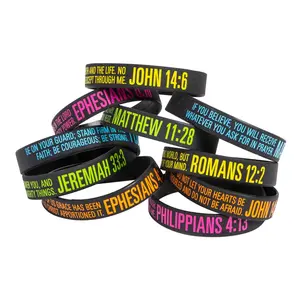 7 1/2" Bulk 100 Pc. Bright Bible Verse Black Rubber Bracelets