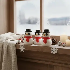 Tiny Snowman Figurines, 3D Printed Mini Christmas Decor, Winter Shelf and Desk Decorations, Cute Holiday Display Set