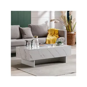 New 2024  COSVAE 41 Marble Cool Coffee Living Room Rectangular Glossy Smart Contemporary Center Table For Waiting Area White Furniture Decoration