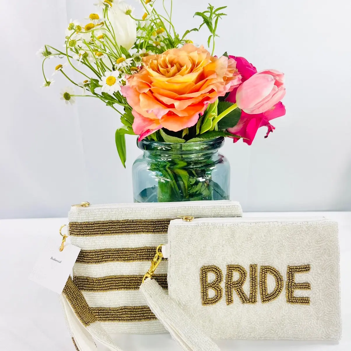 Bride Zipper Pouch, Beaded Bride Clutch, Bridesmaid Gift, Matching Bride Bridesmaid Gift, Beaded Bride Zipper Pouch, Gift For Bridesmaid, Unique Bridesmaid Gift, Bride Accessory