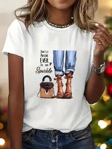 1pc Women's Dream Outside Ever Sparkle Graphic Tee - Casual & Y Round Neck Short Sleeve Top, High-Stretch Fabric, Perfect for SpringSummer Outfits, Ladies T Shirts