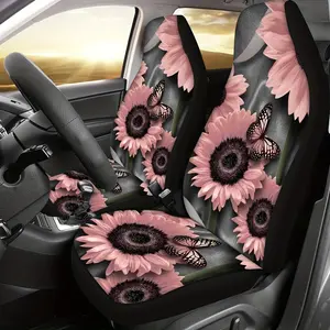 2-Piece Sunflower Butterfly Print Car Seat Cover, Universal Fit Car Interior Accessory, Stylish Car Seat Protector, Car Seat Decorative