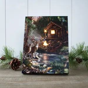 Deer Creek 8x6 Lighted Tabletop Canvas by Dona Gelsinger with Easel Back Fiber Optic LED Technology Auto Timer Romantic Scene