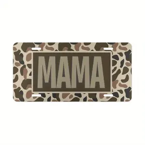 Vintage Camouflage "MAMA" Aluminum License Plate - 6x12inch Polished Metal Standard Front Plate, Military Style Brown/Black and White Camouflage Design, Fade-resistant Easy Installation, Made in USA, Suitable for Trucks, SUVs, Country Living Decoration, B