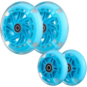 Front 120mm & Rear 80mm Light-Up Flashing 3-Wheeled kid Scooter Replacement Wheels, Complete Wheels Set for 3-Wheeled Kid Push Scooter, Set of 4 (Blue)