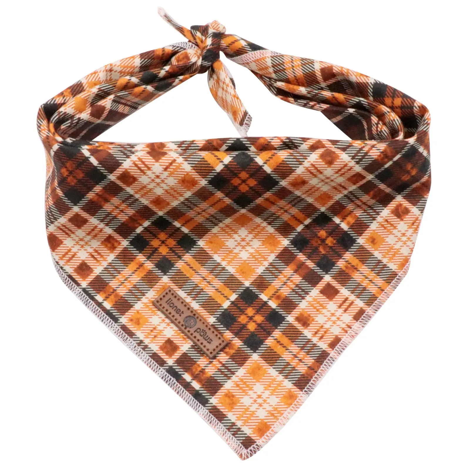 Lionet Plaid Dog Bandana - 1PC Reversible Fall Cotton Kerchief, Washable Square Scarf, Adjustable Fade-Resistant Fit for Small to Large Dogs