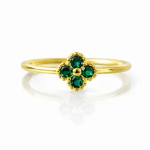 Green Stone Clover Gold Ring with Elegant Four-Petal Design and Durable Finish for Everyday Wear