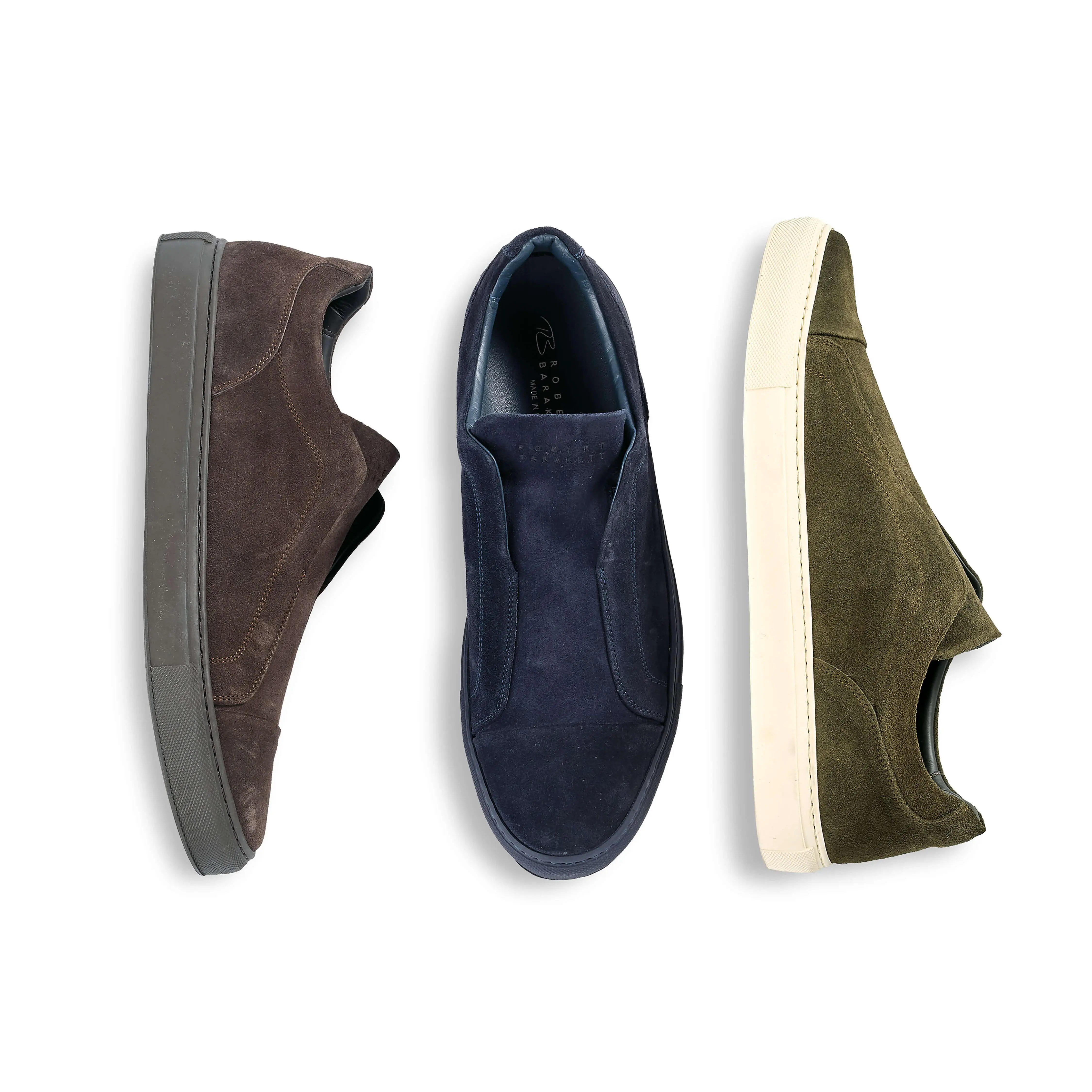 Robert Barakett Catro Men's Casual Trainer - Italian Suede, Round Toe, Cushioned EVA, Elastic Gore, Laceless, Rubber Sole Sneaker