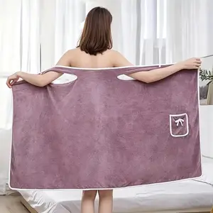 Secure Snap Design, Ultra Soft & Lightweight Bathrobe - Wearable Towel Skirt with Cute Bow Pocket, Ideal for Home Comfort