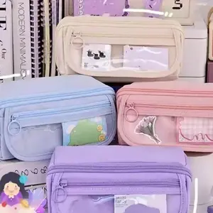 Large Capacity Canvas Pencil Case, SimpleHandheld Stationery Box, Desk Organizer,Suitable for Office School, Portable MakeupBag, Office Supplies