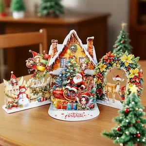 Festive 3D Pop-Up Christmas Greeting Card – Santa Claus & Elf Design, Theme, Includes Envelope | Cute Holiday Greeting Card, Cheerful Christmas Card, DIY Xmas Party Invitation, Colorful Holiday Illustrations