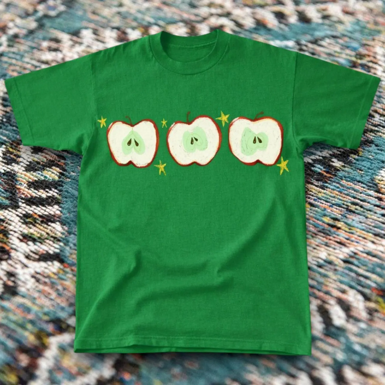 Aesthetic Apple Slice Stars T-shirt And Baby Tee | Cute Red Apple Graphic Shirt, Vintage Cottagecore Aesthetic Tee, Retro Fruit Art Top, Granola Girl Gorpcore Clothing, Soft Girl Summer Outfit Clothes Gift