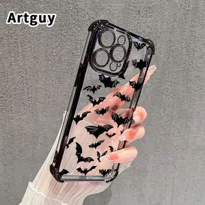 Electroplated Four Corner Anti-Fall Bat Symphony Pattern Phone Case for iPhone 16 Pro Max 15 Plus 14 13 12 11 E Shockproof Transparent Protective Cover