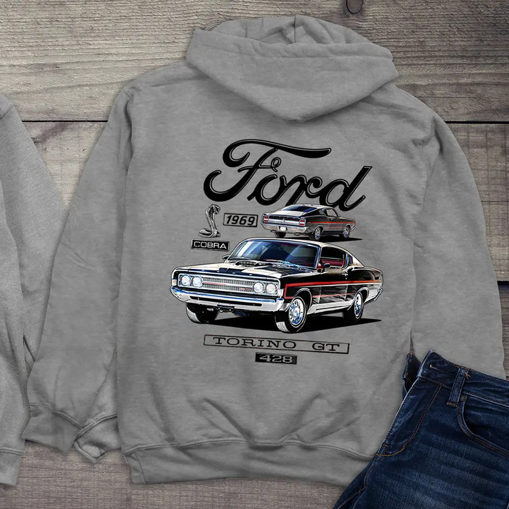 Grey Shelby Cobra Hoodie  -  Classic Muscle Car Pullover Sweatshirt - Unisex Graphic Hooded Jumper for Auto Enthusiasts, Racing Fans, and Streetwear Style