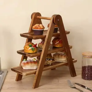 2-Pcs Wooden 3-Tier Pastoral Serving Stands - Smooth, Lightweight Rectangular Multi-Function Food Display Platter Organizers, Foldable Tiered Racks for Wedding, Home Supplies