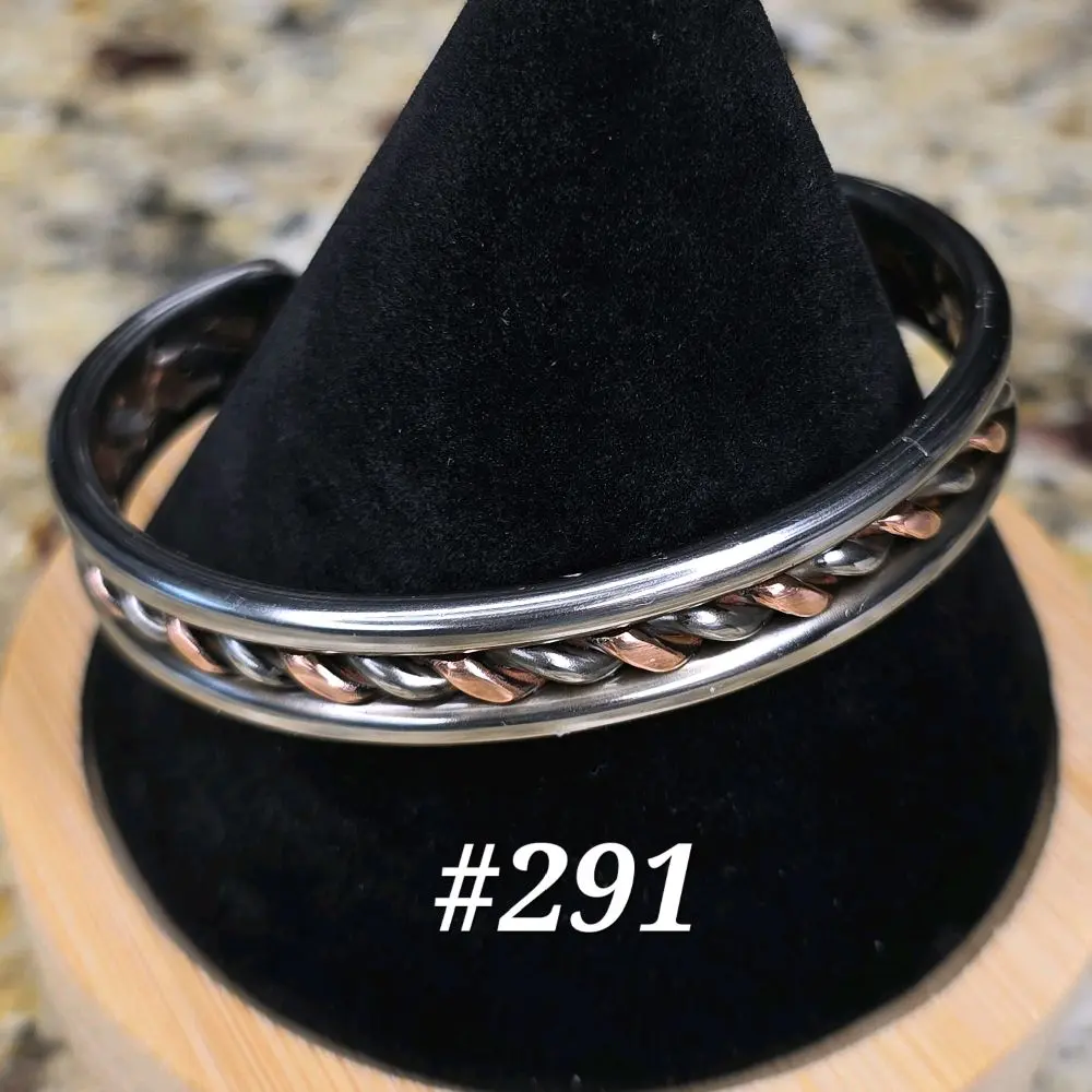 #291 Pure Copper SS 6" x 7/16" Cuff Bracelet Handmade Artisan Jewelry Unisex Gift Ready Hand Woven Open Cuff Design Comfortable Daily Wear