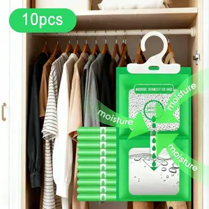 Buy 1 get 9 free, 10 bags in hand, 10 bags set of moisture absorber, hanging wardrobe dehumidification bag, humidity bag, desiccant, wardrobe dehumidifier with fragrance removal function in hand.