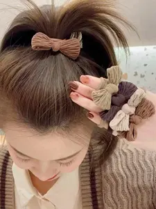 10pcs Mixed Color Bow Hair Ties, Cute Coffee Ponytail Holders for Women, Daily Use Hair Accessories, Hair Bows, Pack of 10