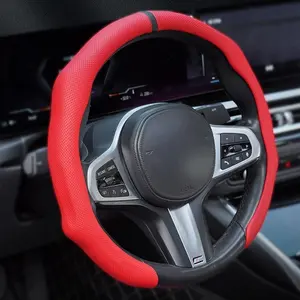 2026 New Car Models Nappa Leather Steering Wheel Cover Quick Turn Non-Slip Breathable Ultra-Thin All-Season Use for Modern Drivers White Leather Red Stitching Automotive Steering  wheelcover steering wheel alignment mark