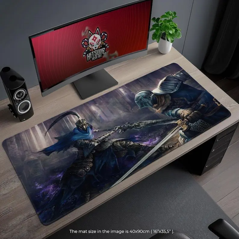 Dark Souls Desk Mat - Artorias vs Knight Epic Duel Artwork, Gothic Fantasy Gaming Mouse Pad, Gift for RPG Fans