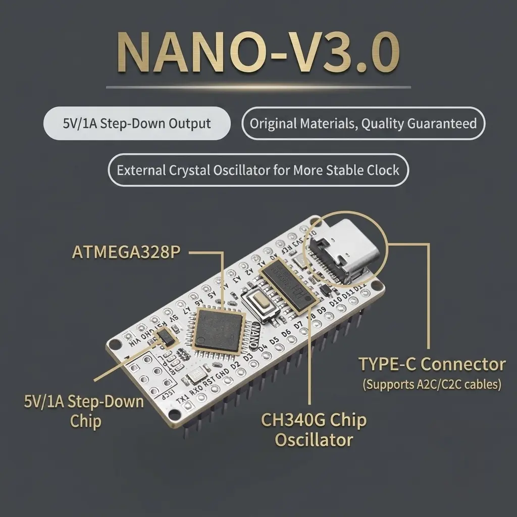 Nano v3.0 Dev Board with USB Type-C Port, Fully Compatible with Arduino Studio