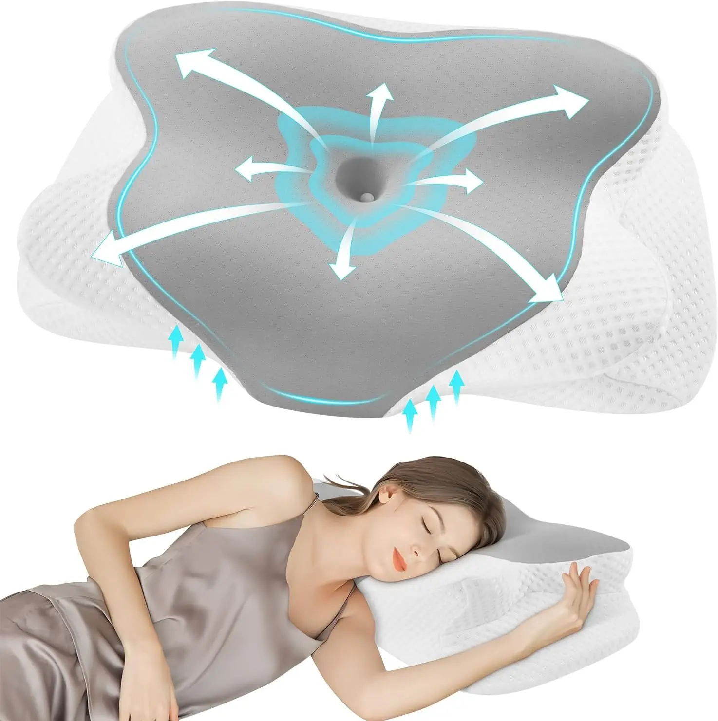 DONAMA Cervical Memory Foam Pillow, 24.4"x14.6"x5.6" Ergonomic Neck Support Pillow with Cooling Breathable Microfibre Machine-Wash Pillowcase, CertiPUR-US Certified for Pressure Point Ease