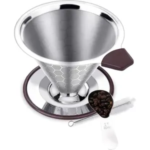 Pour Over Coffee Dripper 1-4 Cup 800 Mesh Inner Mesh ClothReusable Pour Over Filter Stainless Steel Filte for  Travel Office Easy to Clean Paperless pour over maker  for Father's Day gifts