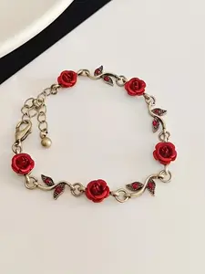 Vintage Zinc Alloy Rose Flower Bracelet for Women, Elegant Floral Design, Perfect for Daily Wear and Travel, All Seasons Jewelry, Fashionable Jewelry Accessories