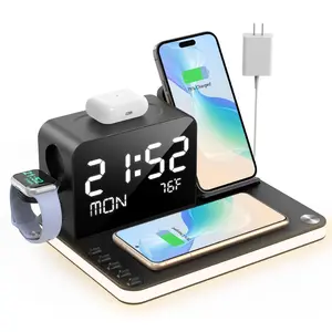 7-in-1 Multifunctional Charging Station with Night Light - Dual Phone Compatible Charger Dock for Home Office Bedroom