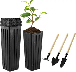 20 Pcs Plastic Deep Nursery Pots,9.8" Tall Tree Pots,Tall Nursery Tree Pots Plant Deep Seedling Pots, Flower Plant Container Pots with 3 Pcs Garden Tools for Indoor Outdoor Use