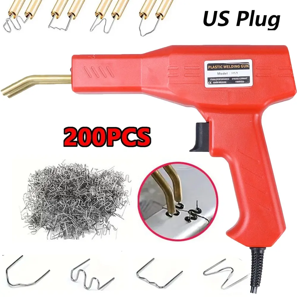 Plastic Welding Repair Kit, 200-Piece Welding Nails, Quick Heat Hot Melt Gun, Durable Multi-Function Tool Set for Car Bumper, Dashboard, DIY Essential, Plastic Welder Kit