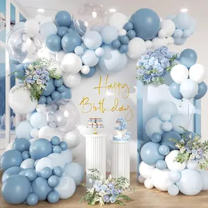 Dusty Blue Balloon Garland Arch Kit - 141Pcs Party Balloons Different Size Dusty Blue White Pastel Blue Clear Balloons for Birthday Wedding Shower Bridal Decorations Set C
