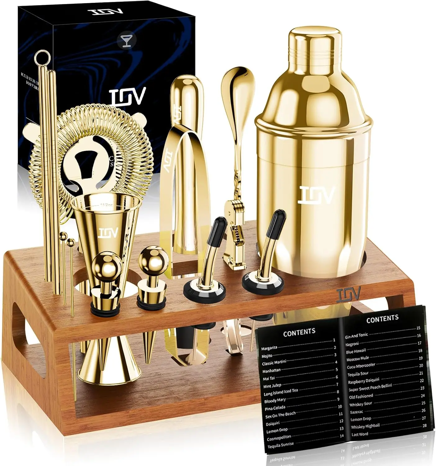 IOV 17-Piece Cocktail Shaker Bar Set with Utensils | 18oz & 28oz Shakers, Complete Bartender Kit for Home Bars, Parties