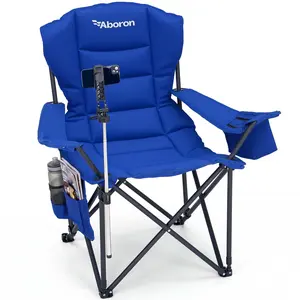 ABORON Camping Chair with Phone Holder, Folding Portable Outdoor Chair Support 600 lbs, Padded Lawn Chair with Cooler Bag, Cup Holder & Side Pocket for Camping, Beach, Sports