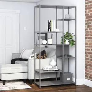 Mission District Metal Bookcase Room Divider with six variating-sized shelves