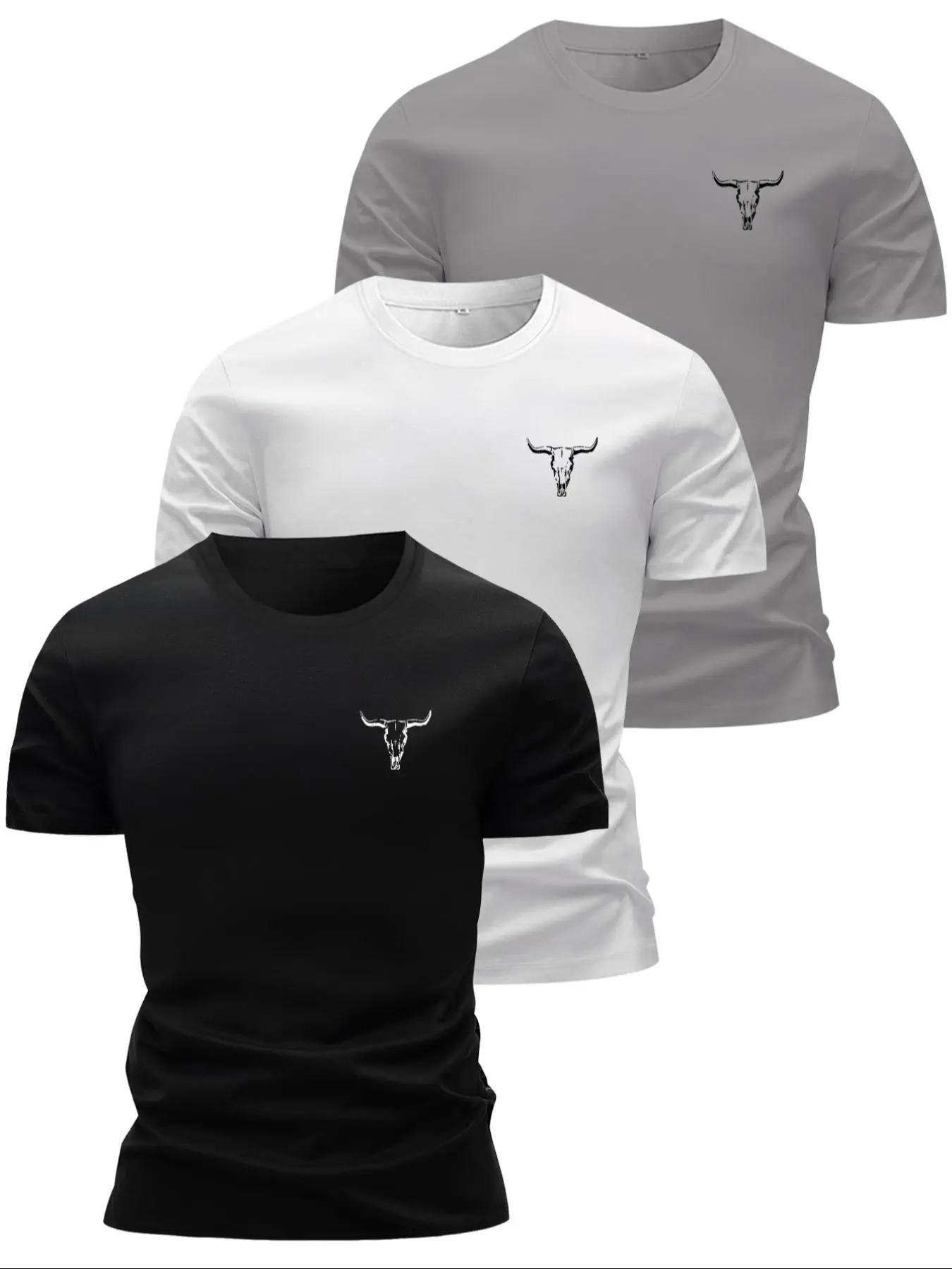 Men's Bull Head Print Short Sleeve Tee, Regular Fit Casual Comfy Round Neck T-shirt for Summer, Men's Top for Daily Wear, Gym Shirts, Casual Sport Shirt, Casual Sportswear, Casual Athletic Wear, Casual Athletic Apparel