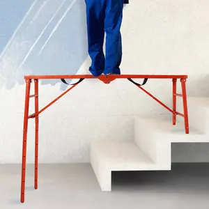 LEADALLWAY Scaffolding Platform 58''(L) x11''(W) x30''(H) Folding Adjustable Scaffolding for Stairs Portable Work Platform Ladder 770 LBS Capacity,Red