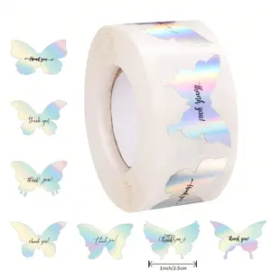 500pcs Laser Butterfly Thank You Stickers, Vinyl Sticker, 7 Colors Wedding Party Gifts Envelope Seals, DIY Craft Supplies, Baby Shower Decorations, Adhesive Stickers