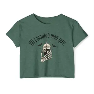 Women's Short-Sleeve "All I Wanted Was You" Iced Coffee Crop T-Shirt, Festival Wear, Helmet-Matching Design, Breathable Fabric, Versatile Bottom-Pairing Top