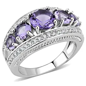 Women Rhodium Brass Ring with Synthetic in Amethyst - Size 7
