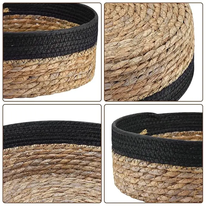 Round Rattan Baskets Set for Organizing Wicker Storage Basket for Fruit, Bread Serving Basket Decorative Basket for Gift Boho Basket, Countertop Baskets for Pantry and Bathroom