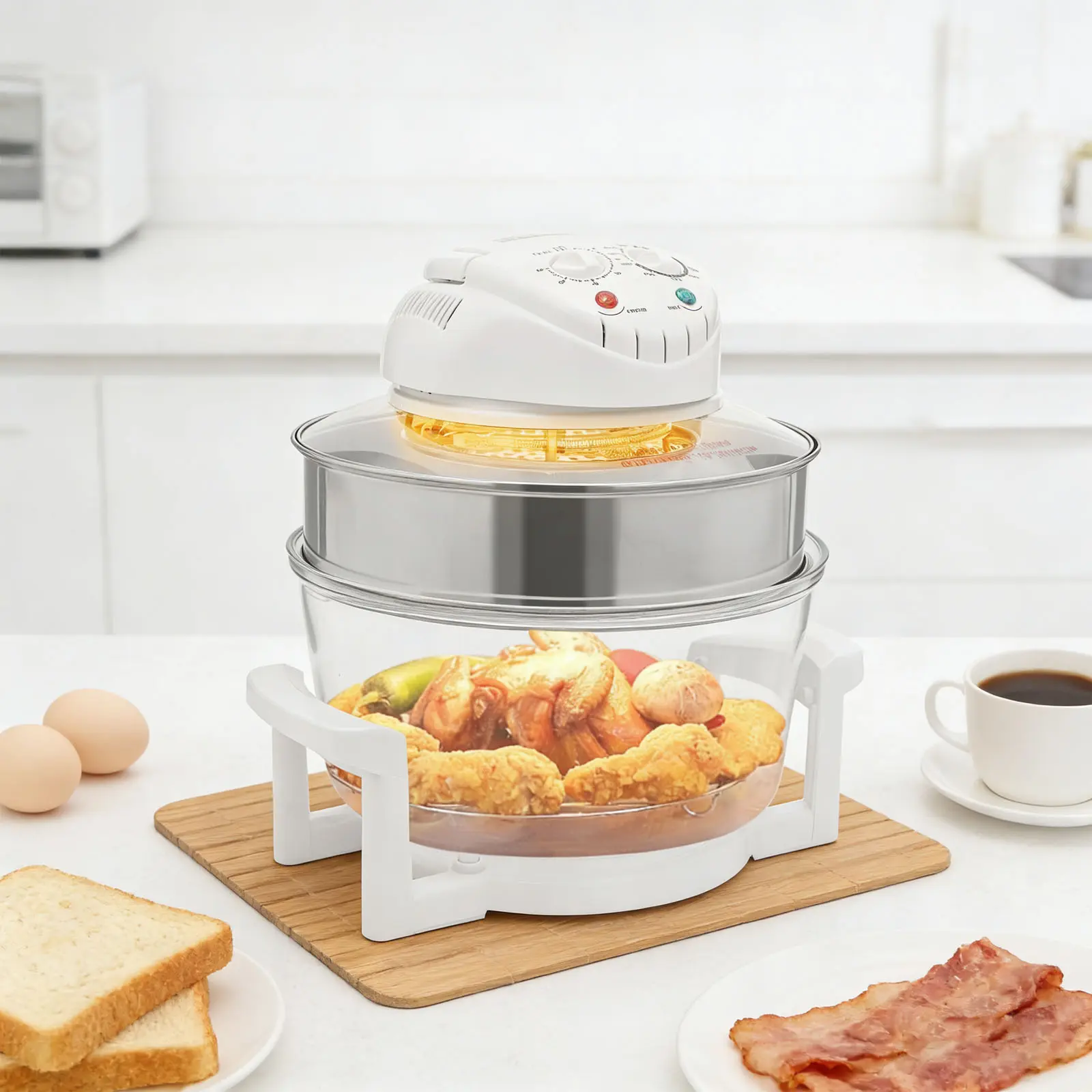 17L Halogen Air Fryer with 360-Degree Viewable Hot Air Circulation, Multi-Cook Function for Grill, Roast, Bake, Defrost, Modern Tabletop Size Saves Room, Ideal for Home Meals, Food Stalls, Restaurants