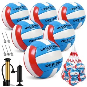 6 Pack Volleyballs Official Size 5, Waterproof Soft Volleyball With Pump and Net Bag for Indoor Outdoor Beach Pool Water Gym Training - Competition Volley Ball for Training Match for Beginner