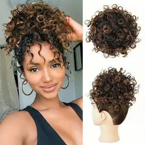 Women's Short Curly Drawstring Wig Hair Bun Fluffy Messy Synthetic Updo