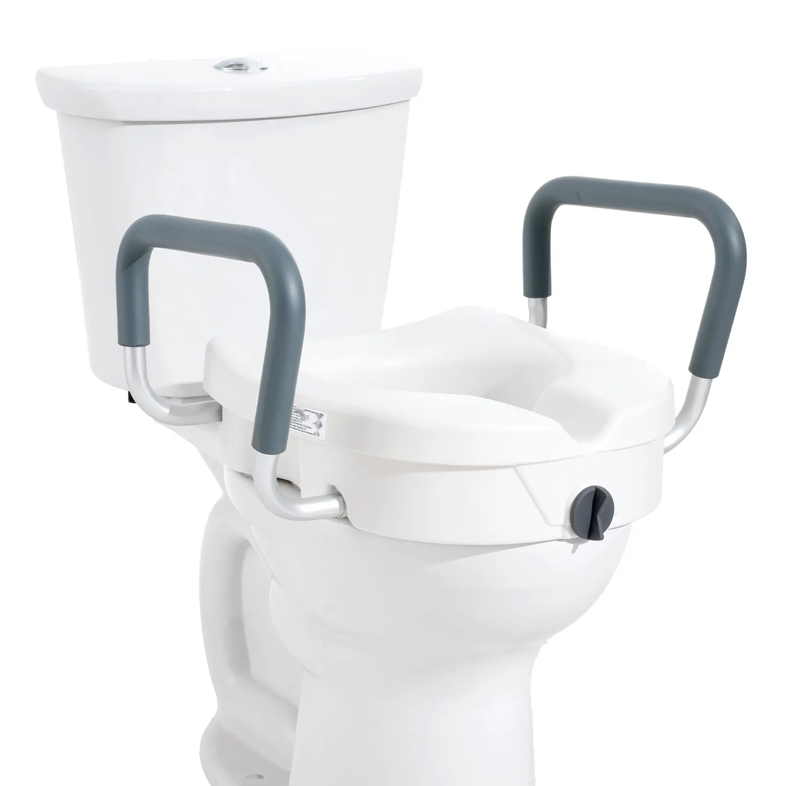 Raised Toilet Seat With 5-Inch Height, 350-Pound Weight Capacity, Fits Round And Elongated Toilets, Twist-Lock Installation, Adjustable Width 19.1 To 21.7 Inches, Suitable For Elderly, Handicap, Patients, Pregnant Women
