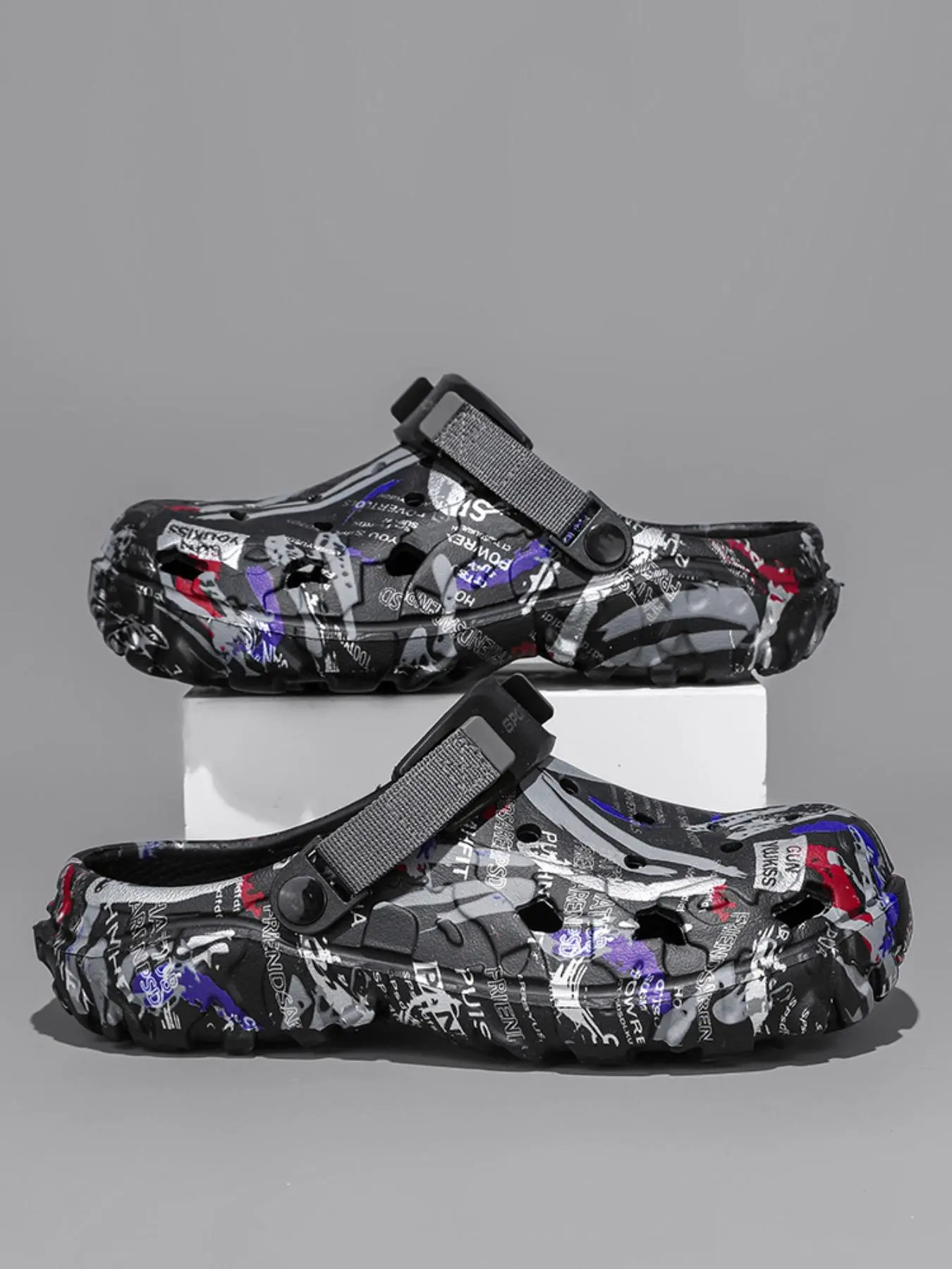 Men's Random Geometric Print Slides, Casual Comfortable Breathable Lightweight Slides, Fashionable Half Strap Slippers for Indoor & Outdoor Wear, Boy, Footwear, Casual Slippers Shoes